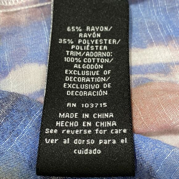 Zac & Rachel Woman Sz 2X Pink & Blue Peasant Top Boho Blouse 3/4 Sleeve Tassels - Picture 9 of 10